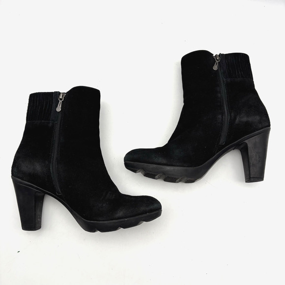 BLONDO 'Loann' Black Suede Leather AquaProtect Block Heel Zip Up Ankle Boots 8M - Picture 14 of 16